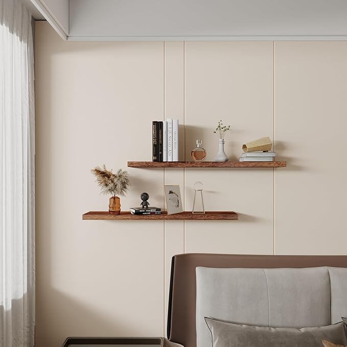 Floating Shelves 36 Inch Wall Shelf Solid Wood Mounted Storage for Bedroom Living Room Set of 2, Rustic Brown Wall Shelves