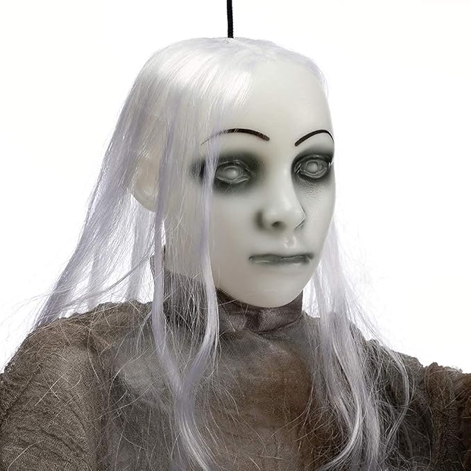 HollyHOME Animated Hanging Ghost with Glowing Head and Creepy Sounds Female Ghost Halloween Decorations Outdoor Haunted House Prop Decor 48 Inch