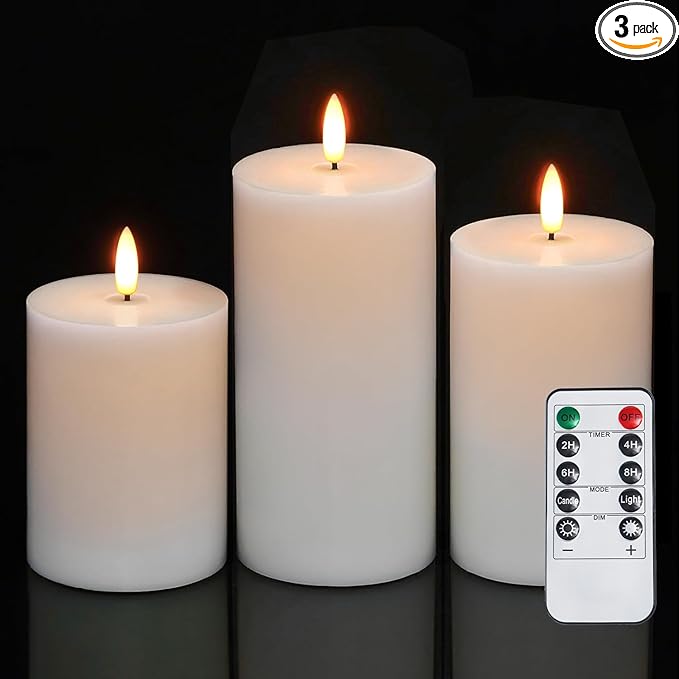 Homemory White Flameless Candles Φ 3" H456 Battery Operated with Remote Timer, Real Wax LED Pillar Candle for Home Fireplace Bedroom Living Room, Set of 3