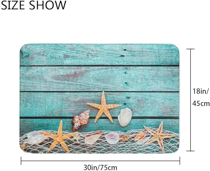 Britimes Bath Mat for Bathroom, Beach Seashells Starfish Sand Washable Cover Floor Rug Carpets Floor Mat Bathroom Decorations 18x30 Inches for Kitchen Bedroom Indoor