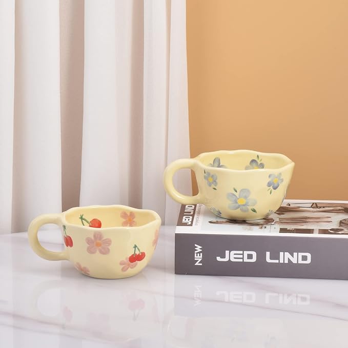 Koythin Ceramic Coffee Mug, Creative Flower Cup for Office and Home, Dishwasher and Microwave Safe, 8.5 oz/250 ml for Latte Tea Milk, Suitable for Mom on Mother's Day (Pink Cherry)