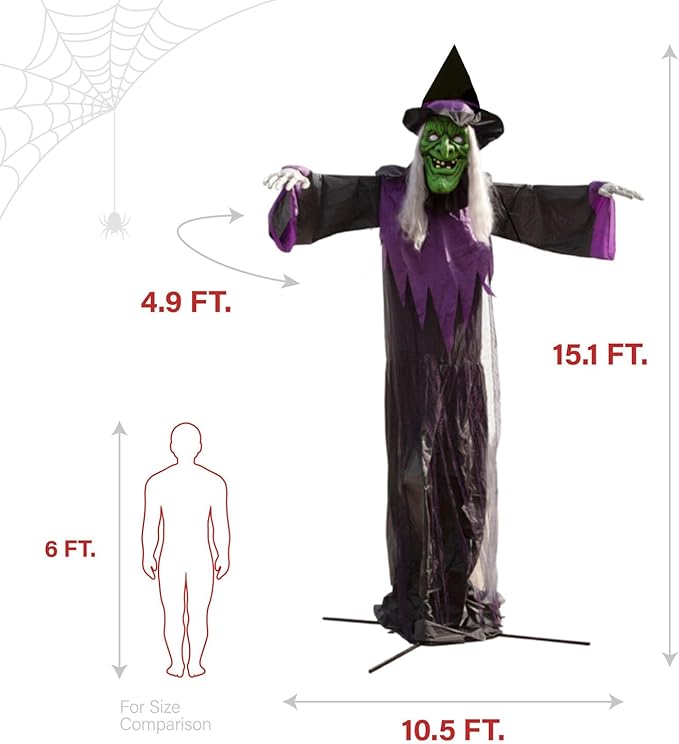 Haunted Hill Farm 15-ft. Animatronic Scary Talking Witch with Touch Activated Lights and Sound, Battery-Operated Outdoor Halloween Decoration