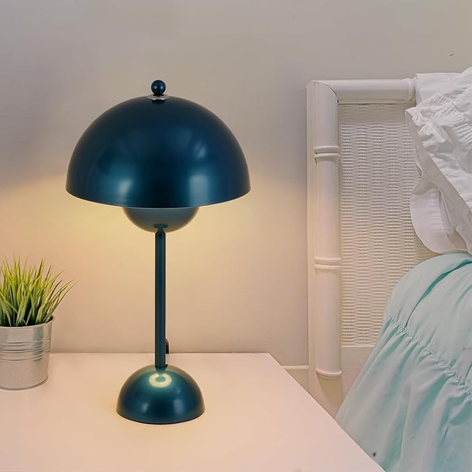 COSYLUX Modern Small Table Lamp for Bedroom, Cute Dome Shade Reflecting Light Reading Lamp for Living Room, Kid's Room, Study, Office, Beside Bedside Nightstand Desk Lamp(Pearl Blue)