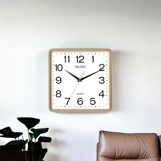 10 Inch Square Wall Clock Silent Non Ticking Quality Quartz High Accuracy Battery Operated Office Living Room Bedroom Kitchen or Study Decor