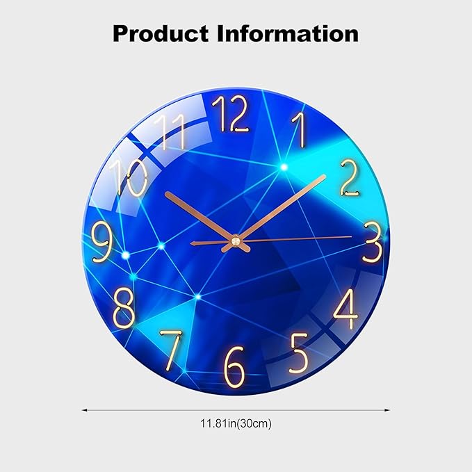 Ergocar Glass Wall Clock Silent Scanning Mechanical Round Glass Wall Clock, Suitable for Living Room, Kitchen, Office.