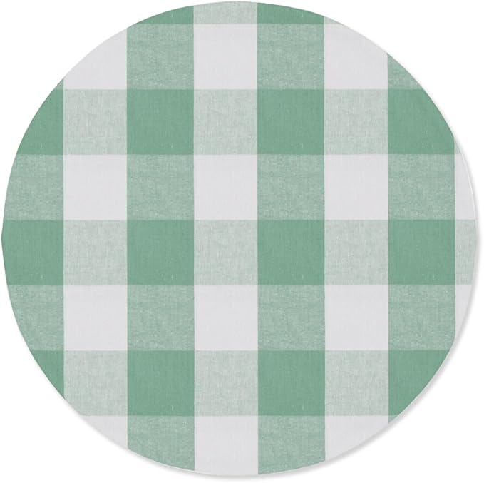 Green & White Cotton Buffalo Check Plaid Round Placemat 15 Inch Set of 4 Gingham eco-Friendly Fabric Handcrafted Machine Washable Indoor & Outdoor Tablemat