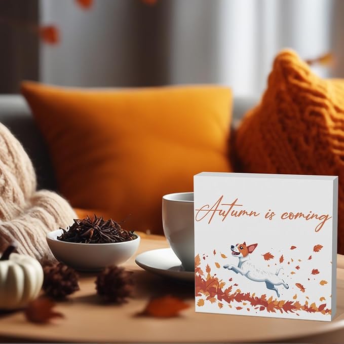 Fall Decorations for Home Cute Fall Dog Decor Autumn is Coming Thanksgiving Decorations for Table Autumn Dog Lover Gifts 5 x 5 inches(Tub 2515)