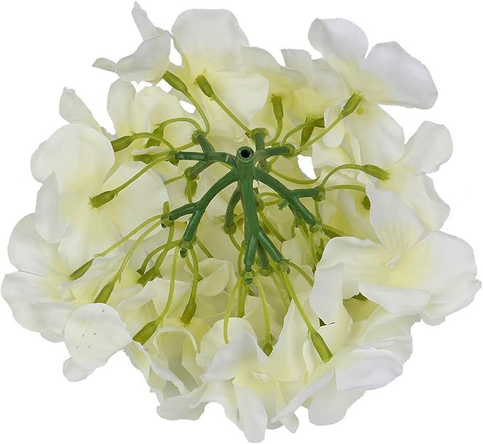 Flojery Silk Hydrangea Heads Artificial Flowers Heads with Stems for Home Wedding Decor,Pack of 10 (Ivory)