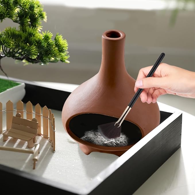 Palo Santo Holder Handmade Ceramics Incense Burner Chimney Dish Smudge Bowl for Palo Santo Sticks Sage Bundles with Brush(Brown) (Combustion Furnace)