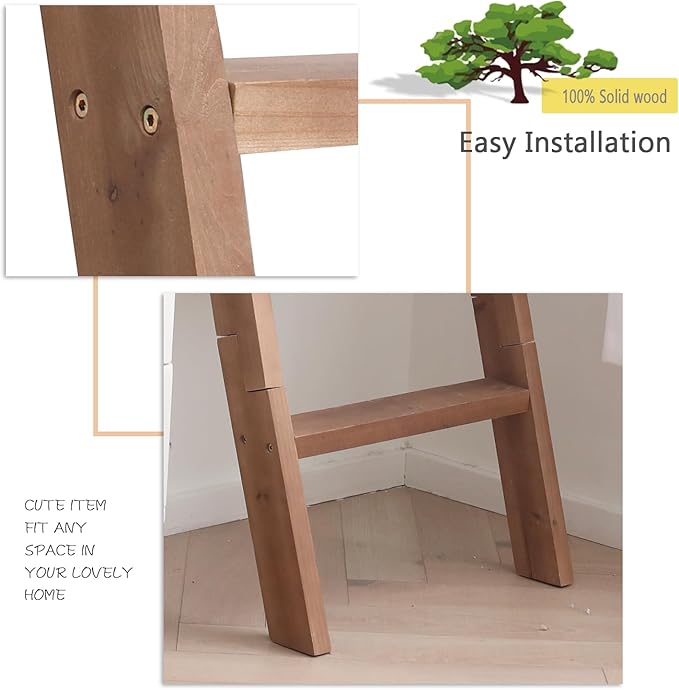 FUIN 5ft (58") Wood Blanket Ladder Living Room Decorative Wall Leaning Farmhouse Quilt Display Holder Shelf Rustic Wooden Towel Rack for Bathroom, Brown