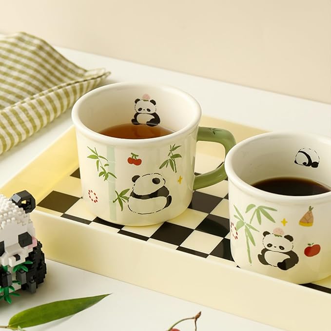 Ceramic Coffee Mug Coffee Cup Tea Cup with Handle 400ML/13.5OZ, Adorable Cartoon Panda Design, Novelty Gift (Panda with Apple)