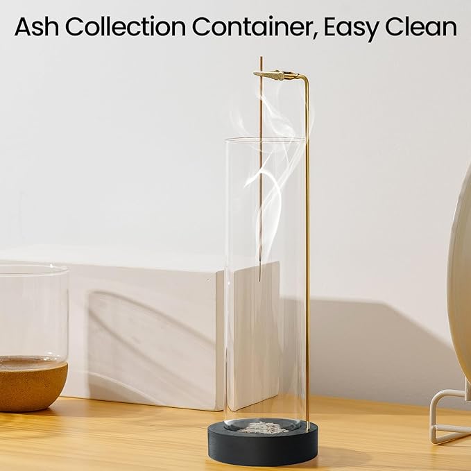 Incense Holder for Sticks, Anti-Ash Flying Incense Burner with 30 Incense Sticks, Detachable Glass Ash Catcher