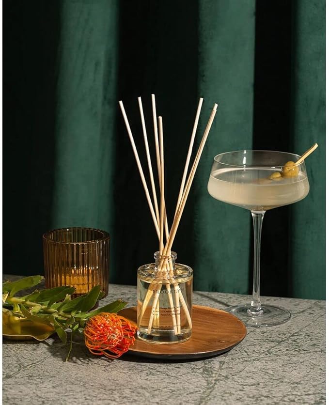 Brooklyn Candle Studio Reed Scent Diffuser - Brooklyn - Relaxing Oil Diffuser, Sage, Cassis & Orange Blossom Fragrance, 8 Rattan Diffuser Reeds, Clean Ingredients - 4.4oz