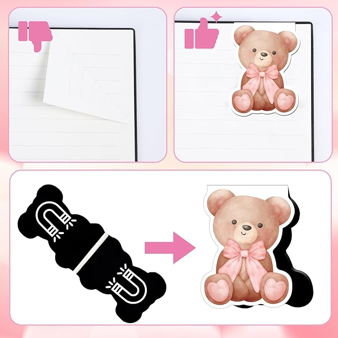 Pink Coquete Bows Magnetic Bookmarks - Wxiben 12 Pcs Pink Bow Magnetic Bookmark Strawberry Bear Book Mark Magnets Cowgirl Boot Book Markers Page Clip Gift for Teen Girls Book Lovers Students Reading