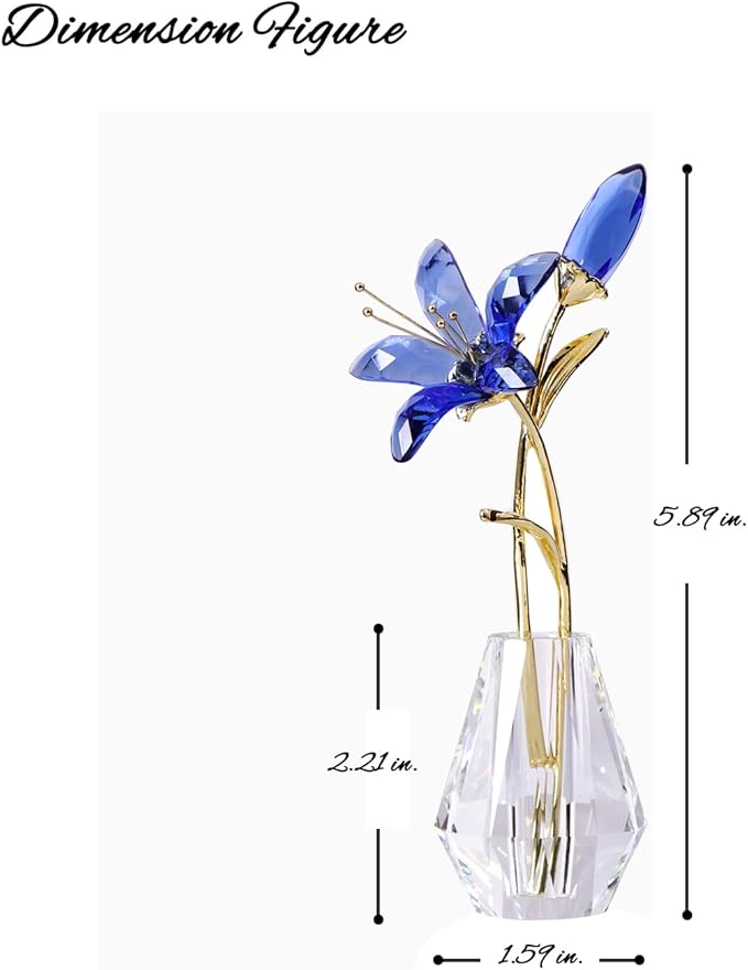 Crystal Lily Flower Figurine with Stems, Handmade Collectible Statue for Decoration Mothers Day, Centerpiece, Day, Bridal Shower Gift Pink