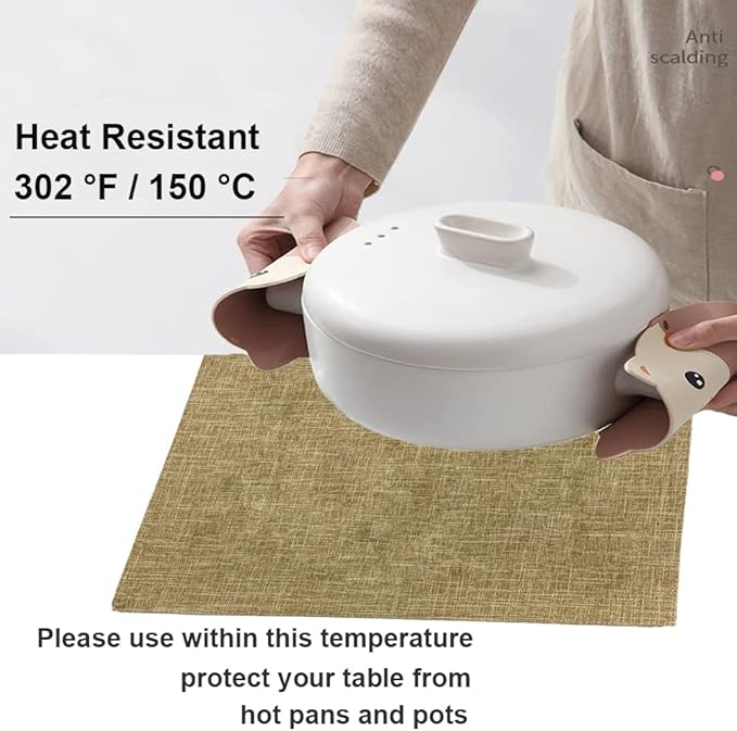 Weabetfu Cloth Placemats Set of 6 Heat Resistant Dining Table Placemmats Cotton Linen Machine Washable Kitchen Table Mats Wrinkle Free Thick Fabric Place Mats,Easy to Clean,13" x 19"