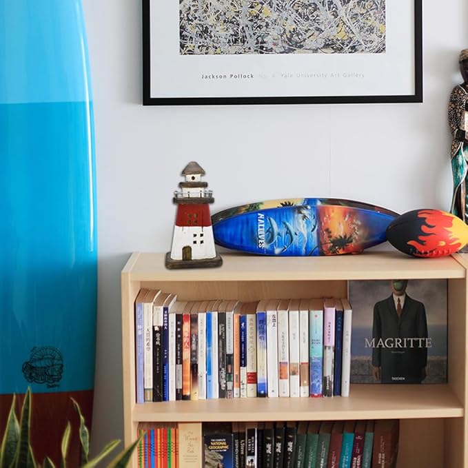 K KILIPES Beach Lighthouse for Bathroom Nautical Home Decor, 7.5" H Wood Lighthouse Table Decoration Coastal Centerpiece Hand Crafted Lighthouse Sculpture Ocean Decorations (Red/Blue, S)