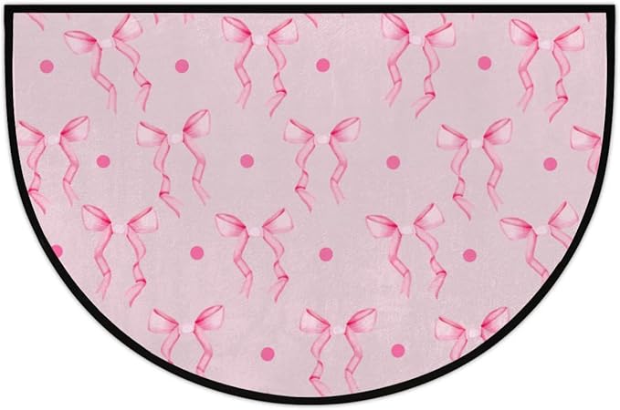 Half Round Doormat Pink Bow Rug Valentine's Day Decorative Mats Half Moon Kitchen Mat Cute Bathroom Rug Washable for Living Room Bedroom Decorative Gift