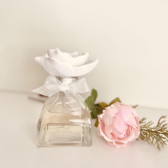 Reed Diffuser Set, Pretty Valley Home Diffuser Gypsum Flower Oil Rose Petals 120Ml / 4.05fl OZ Gift Box for Bathroom Office Bathroom Living Room Decor (Beautiful)