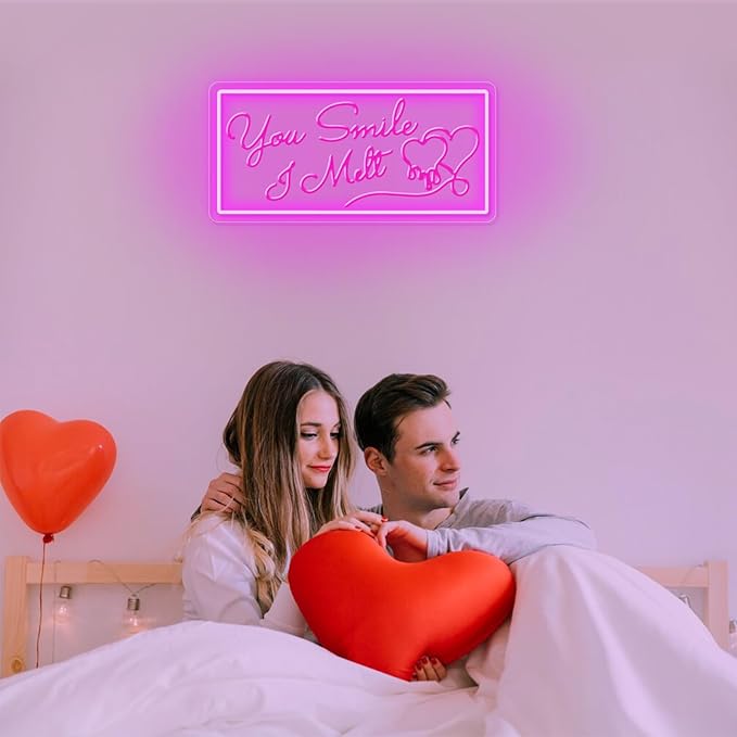 Neon Sign for Wall Decor, You Smile, I Melt Neon Signs, Pink Led Light Neon Signs with Dimmable Switch, USB Powered, Bedroom, Birthday, Living Room Decor, Girlfriend Gift