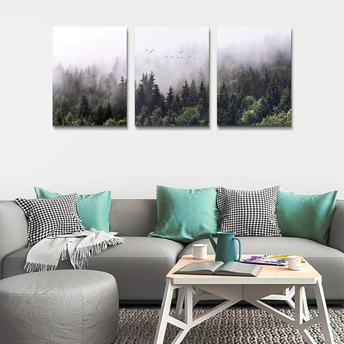 Canvas Wall Art for living room bathroom Wall Decor for bedroom kitchen artwork Canvas Prints forest Landscape painting 16" x 24" 3 Pieces Modern framed office Home decorations family picture