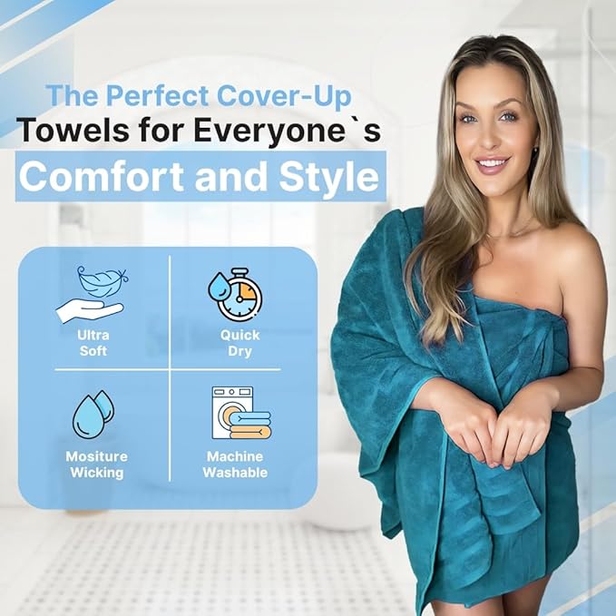 Infinitee Xclusives 100% Cotton Luxury Bath Towels (Set of 2, 27x54 Inches) – Soft, Absorbent, Quick-Drying Towels for Bathroom, Gym, Spa & Hotel |Serene Teal|