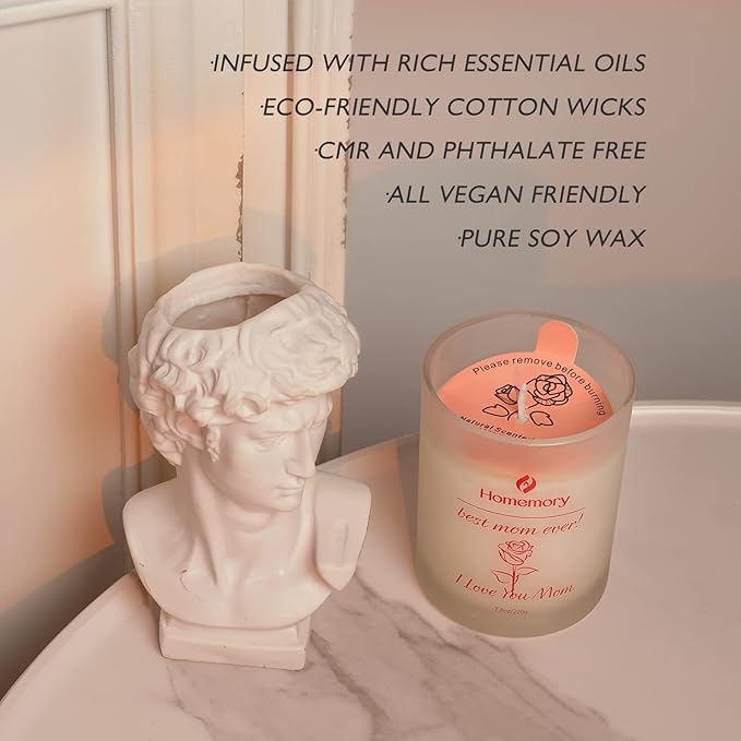 Mom Candle Rose Scented Candles for Women, Best Mom Ever Gifts, Natural Non-Toxic Soy Candles with Essential Oils, Aromatherapy Candle, Jar Candle (Rose, Jasmine, Lavender & Lilac