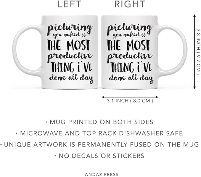 Andaz Press Valentine’s Day Funny 11oz. His Her Couples Coffee Mug Gift, Picturing You Naked is The Most Productive Thing I've Done All Day, 1-Pack, Gift Box