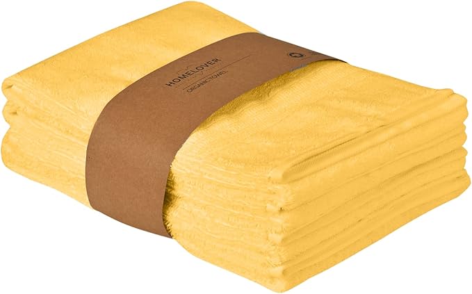HOMELOVER 4 Piece Luxury Hand Towel Set - 100% Organic Cotton, 500 GSM, Hotel Quality, Soft, Highly Absorbent & Quick Drying Bathroom and Kitchen Towel for Face & Hand Washing (Lemon Yellow)