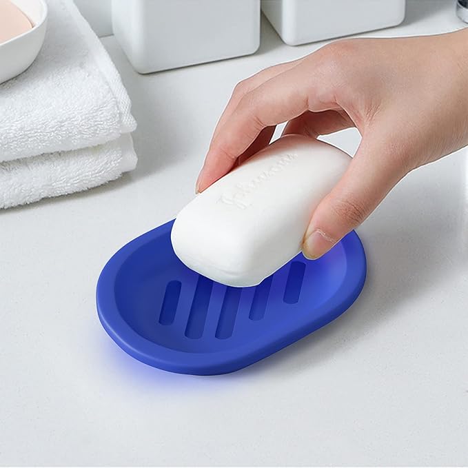 Topsky 2 Pcs Soap Dish Soap Holder for Shower, Soap Dishes Soap Savers for Bar Soap, Soap Bar Holder Shower with Drip Tray, Plastic Double Layer Draining Soap Box for Bathroom Kitchen - Blue