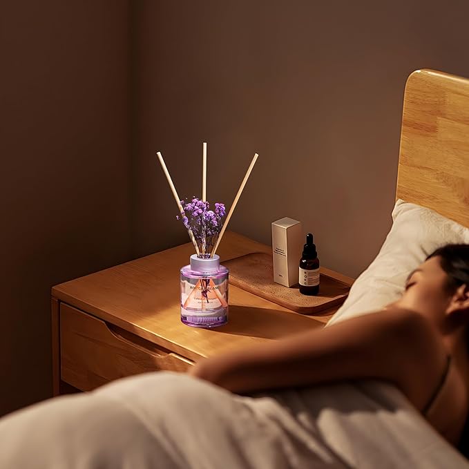 ROUCAS BLANC Reed Diffuser Set with Preserved Flowers, Lavender Scented Diffuser with Sticks, Room Decor & Bathroom Decor, Aromatherapy Home Fragrance Diffuser Gift Set (Purple Lavender)