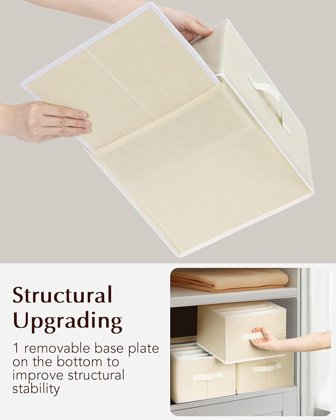 Clothes Organizers and Storage - Fabric Jeans Organizer with Handles, Foldable Drawer Dividers for Clothes, Closet Shelf Organizer for Shirts, Bra, Sweater, Scarf, 4 Pack, Pale Yellow