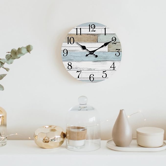Wall Clock Battery Operated 10 Inch Silent Non Ticking Coastal Design Country Rustic Retro Decorative for Bathroom Kitchen Living Room Bedroom