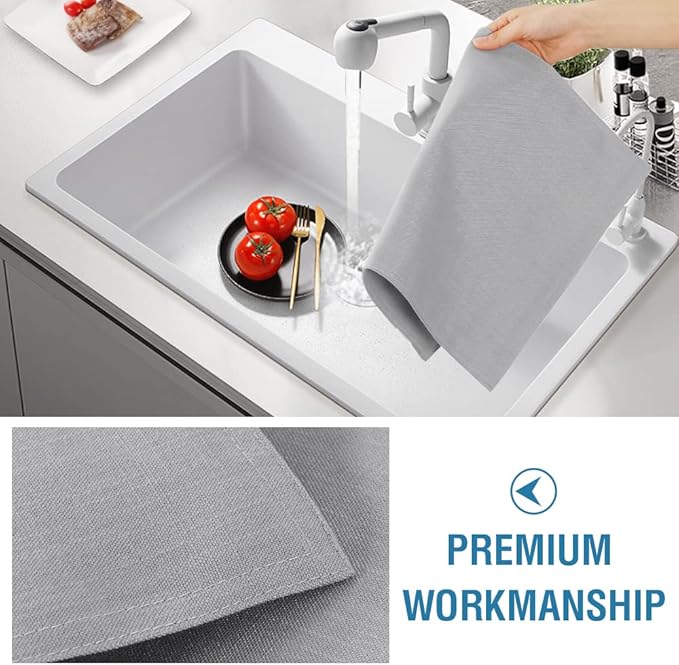 H.VERSAILTEX Linen Placemats Set of 8 Premium Solid Table Mats for Dining Table Spill-Proof Waterproof Heat-Resistant Kitchen Mats Washable, 12x18 inches, Grey