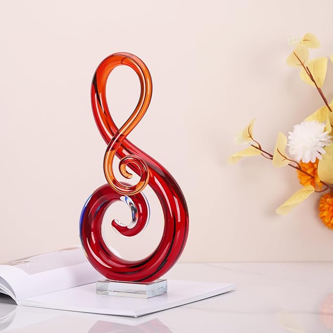 Murano Glass Sculpture - Large Red Hand Blown Glass Figurines, Modern Decor Crystals - Luxury Home Living Room Office Console Table Decor