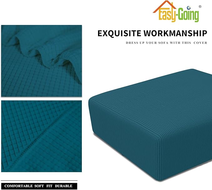 Easy-Going Stretch Square Ottoman Cover 40x40x15 inch Folding Storage Stool Furniture Protector Soft Rectangle slipcover with Elastic Bottom Peacock Blue