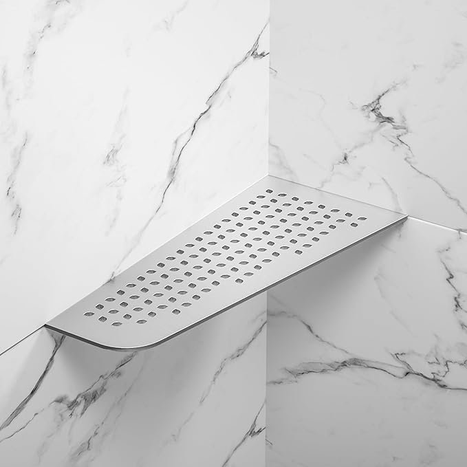 Corner Shower Shelf 12" Brushed 304 Stainless Steel Quadrilateral Corner Shelf Heavy Duty Recessed Bathroom Shelf No Drilling Needed