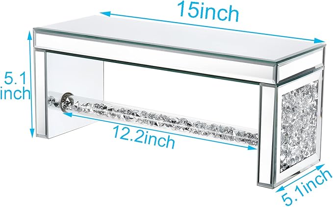 TACIDON Glass Mirrored Wall Shelf. Wall Mounted for Over Toilet. Glamorous Crystal Diamond Glass Towel Bar. Decorative Storage Glass Shelf for Bathroom, Kitchen or Bedroom.(Silver)