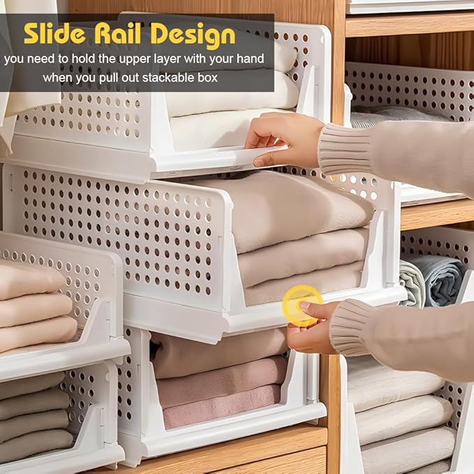 yazi 3 Pack Plastic Drawer Organizer, Stackable Storage Bins Foldable Wardrobe Clothes Shelf Baskets, Folding Containers Bins Cubes Closet Organizer Storage Drawers 3L