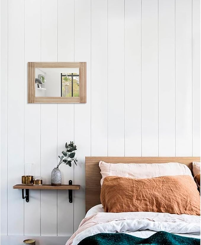 Mirrors for Wall Rustic Wooden Frame Rectangle Mirror Vintage Hanging Mirror for Bedroom Bathroom Living Room Farmhouse Wall Decor Small 16" x 12 "