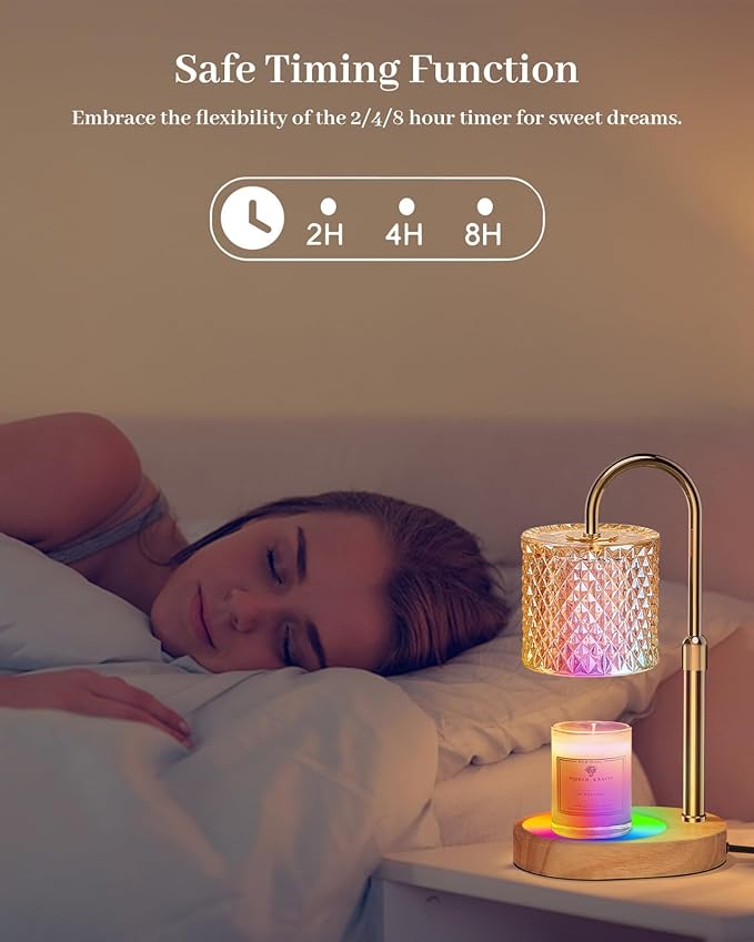 Candle Warmer Lamp with 7 LED Color Changing, Timer Dimmer Height Adjustable, Candle Warmer with RGB Model with 2 Bulbs, Home Decor for Mom, Wife, Lover, Friend