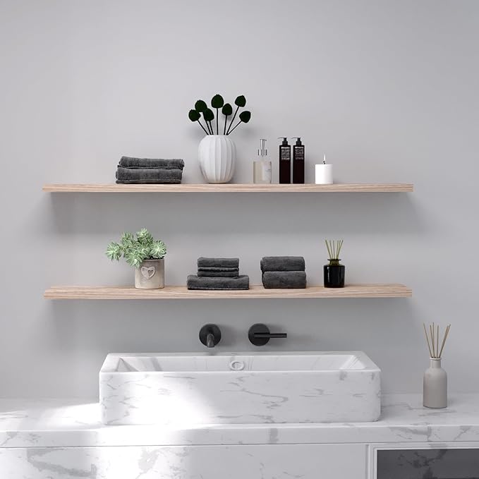 Floating Shelves 48 Inch Wall Shelf Solid Wood Mounted Storage for Bedroom Living Room Set of 2, Rustic Torched Wall Shelves