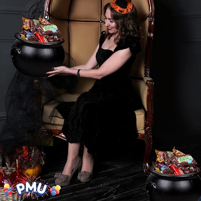 PMU 12 Inch Halloween Cauldron - Blow Mold Plastic Party Accessory - Candy Holder for Kids - Halloween Party Favors & Supplies - Black (1/Pkg) Pkg/1