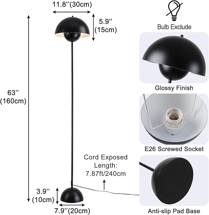 Modern Floor Lamp for Bedroom-Tall Floor Lamps for Living Room-Corner LED Boho Floor Lamp for Office Vintage Industrial Flower Floor Lamps Standing Unique Mid Century Lamp (Black)