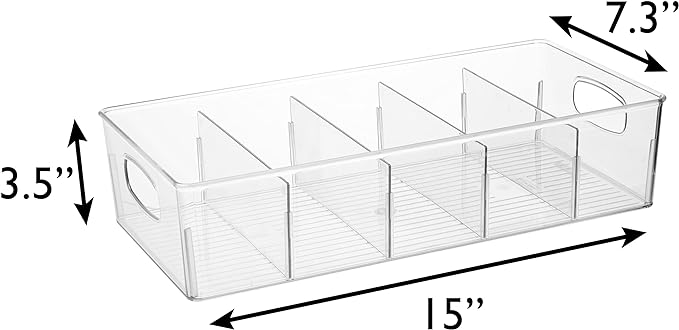 ClearSpace Plastic Pantry Organization and Storage Bins with Removable Dividers – 4 Pack XL Perfect Kitchen Organization or Kitchen Storage – Refrigerator Organizer Bins, Cabinet Organizers