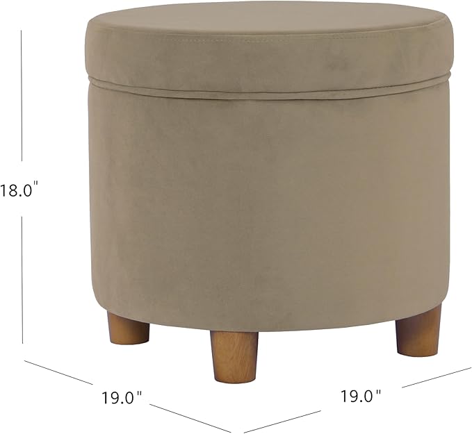 HomePop Home Decor | Upholstered Round Storage Ottoman | Ottoman with Storage for Living Room & Bedroom, Fawn Gray Velvet, Large