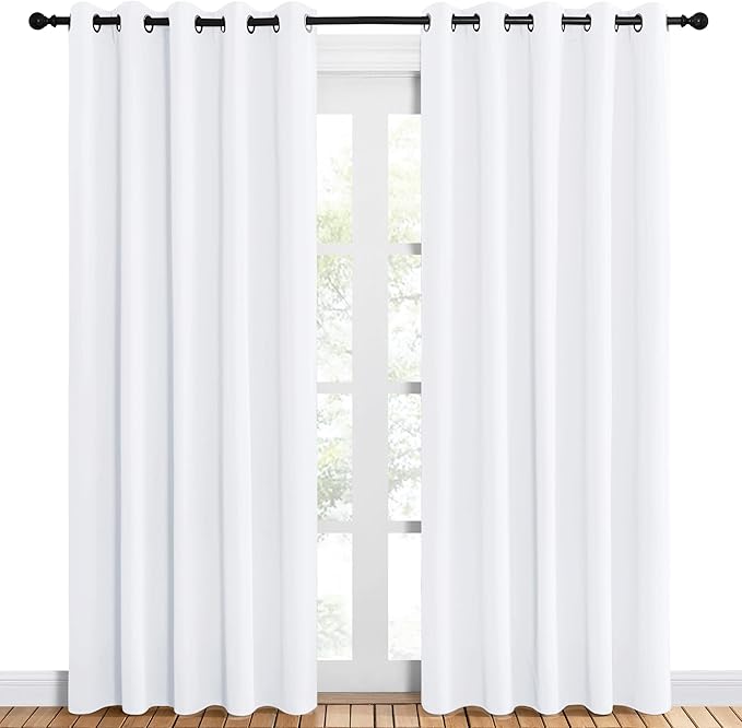 NICETOWN 50% Light Blocking Curtain Panels for Bedroom, Home Decoration Easy-Care Solid Grommet Draperies/Drapes, Window Covering for Kitchen (2 Panels, 60 by 84, White)
