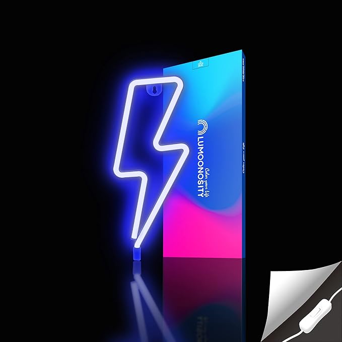 Lumoonosity Lightning Bolt Neon Signs, USB Powered Led Lightning Bolt Light with On/Off Switch, Lightning Neon Sign for Wall Decor, Hanging Led Signs, Neon Lights for Bedroom, Gaming Room Setup