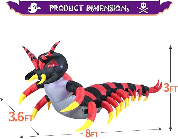 DomKom Halloween Inflatable Decorations, 8FT Centipede Outdoor Holiday Decor Blow Up Halloween Yard Decor, LED Lights Inflatables Outdoor Garden Lawn Halloween Decor