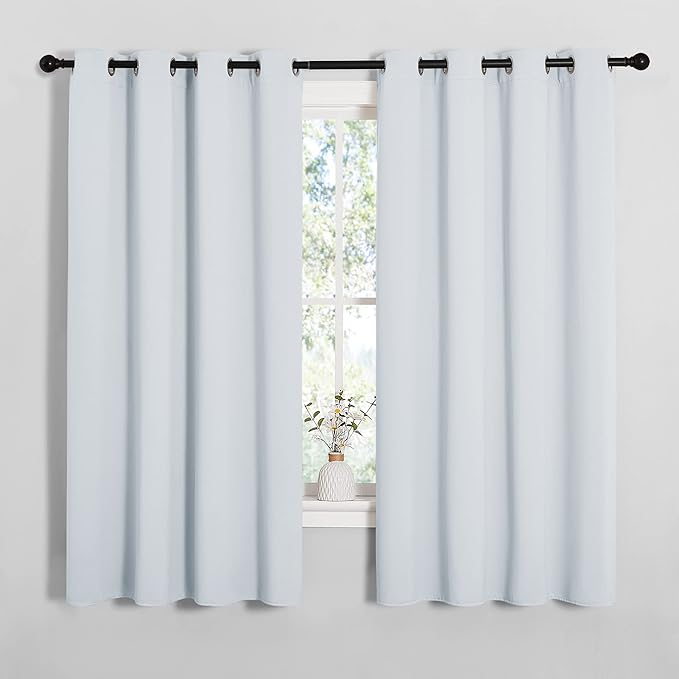 NICETOWN Blackout Curtain Panels for Bedroom, 2 Panels, W52 x L60-inch, Greyish White, Thermal Insulated Grommet Top Blackout Draperies and Drapes for Basement